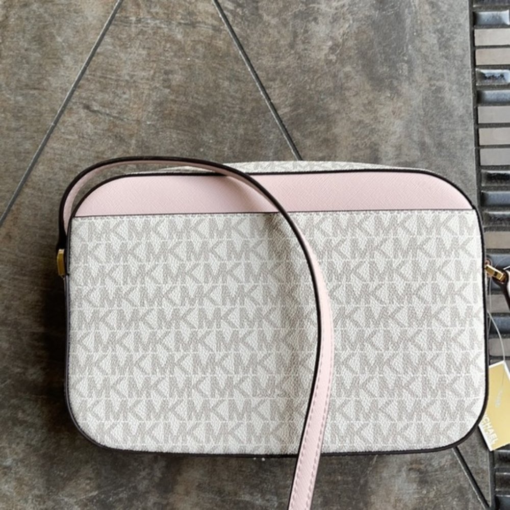 Michael Kors Jet Set Item Large East West Zip Chain Crossbody Powder Blush Multi - Picture 6 of 16